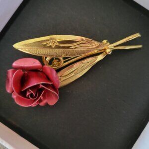 Vintage Gold-Tone Rose Brooch Pin